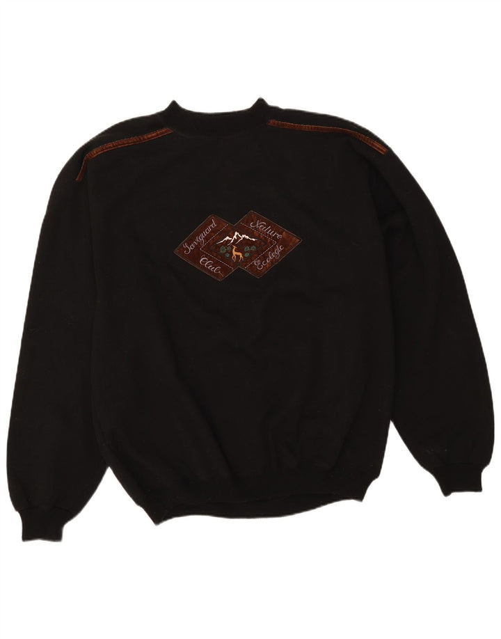 Męska bluza z grafiką w stylu vintage, sweter XL, czarna bawełna