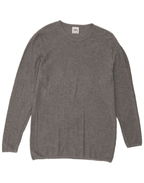 Męski sweter z okrągłym dekoltem Zara, duży, szary