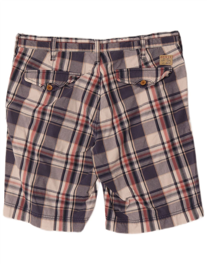 Męskie spodenki Chino Guess W34, duże, granatowe, bawełniane w kratkę