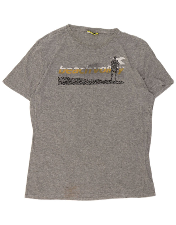 Męska koszulka z grafiką DIADORA, góra XL, szara, nakrapiana bawełna