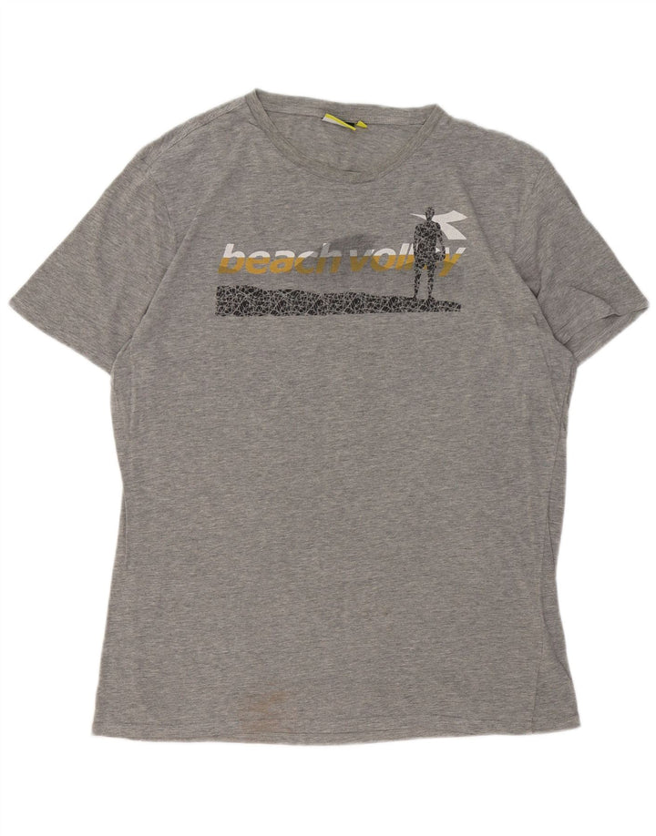 Męska koszulka z grafiką DIADORA, góra XL, szara, nakrapiana bawełna