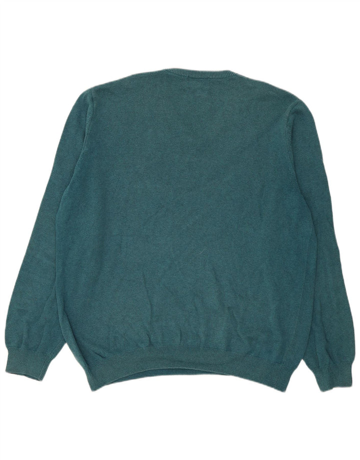 Marks & Spencer Męski sweter z dekoltem w kształcie litery V, 2XL, niebieski, bawełniany
