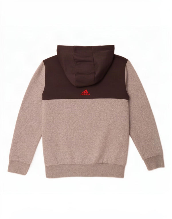 Chłopięca bluza z kapturem Adidas z grafiką 11-12 lat, szara bawełna z blokami kolorów
