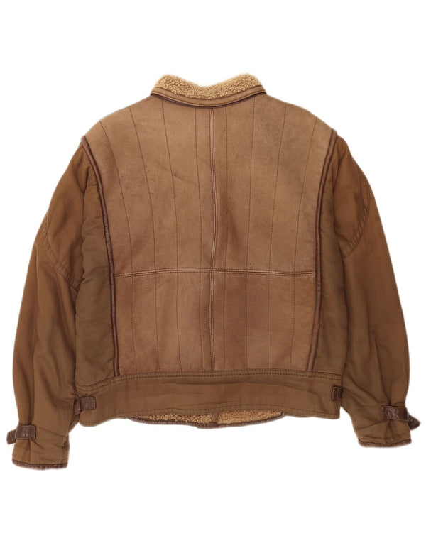 Vintage damska kurtka skórzana Sherpa Oversize IT 46, duża brązowa