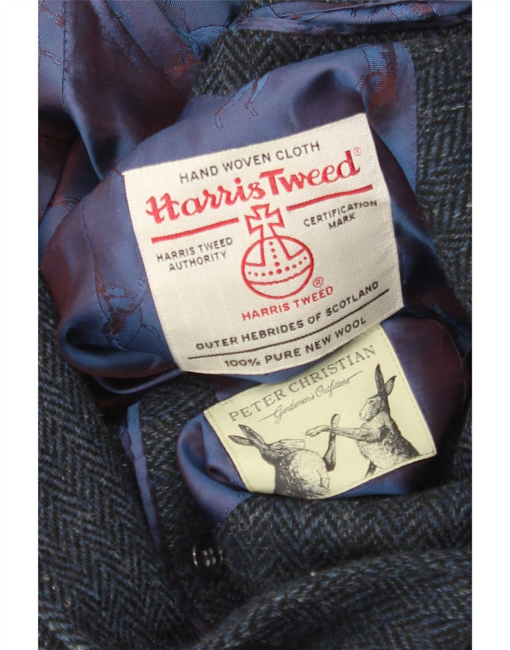 Męska marynarka zapinana na 2 guziki Harris Tweed UK 38 Średni granatowy w jodełkę