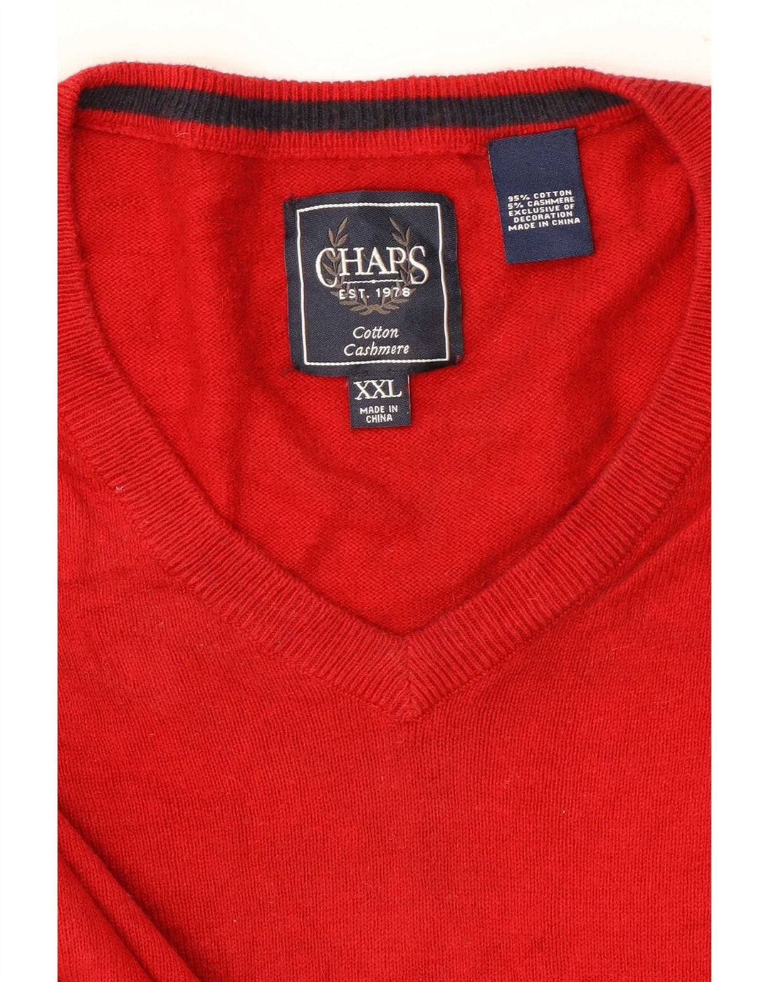 Męski sweter Chaps z dekoltem w kształcie litery V, 2XL, czerwona bawełna