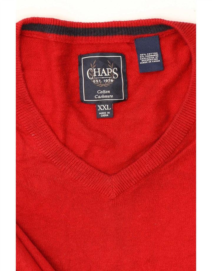 Męski sweter Chaps z dekoltem w kształcie litery V, 2XL, czerwona bawełna