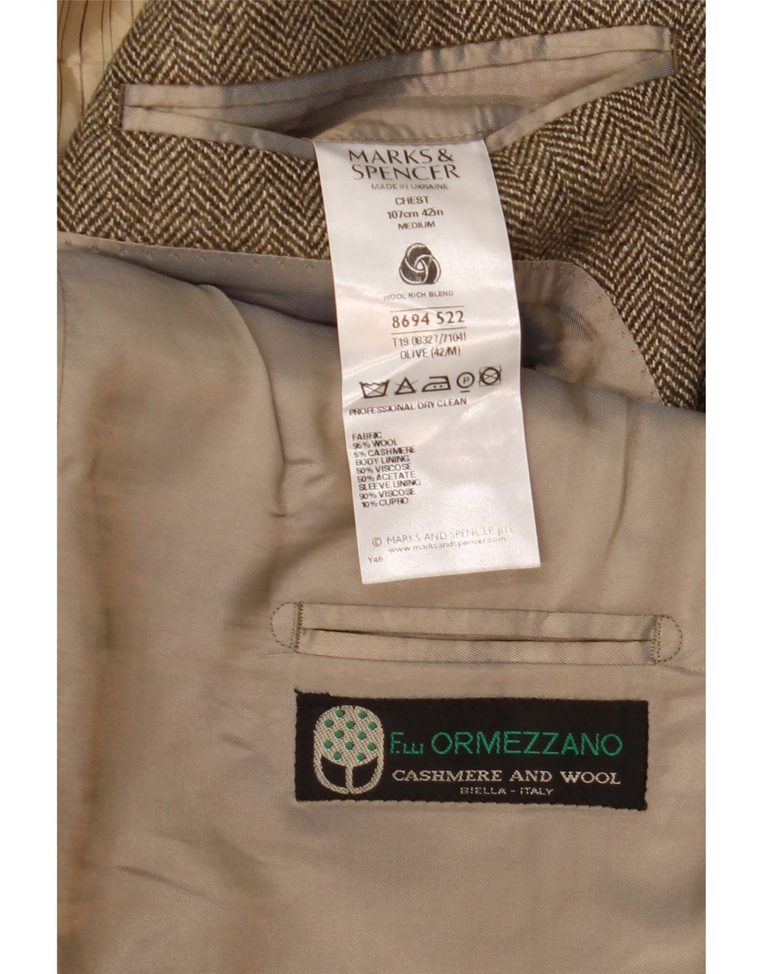 Marks & Spencer Męska marynarka zapinana na 3 guziki UK 42, duża, brązowa w jodełkę