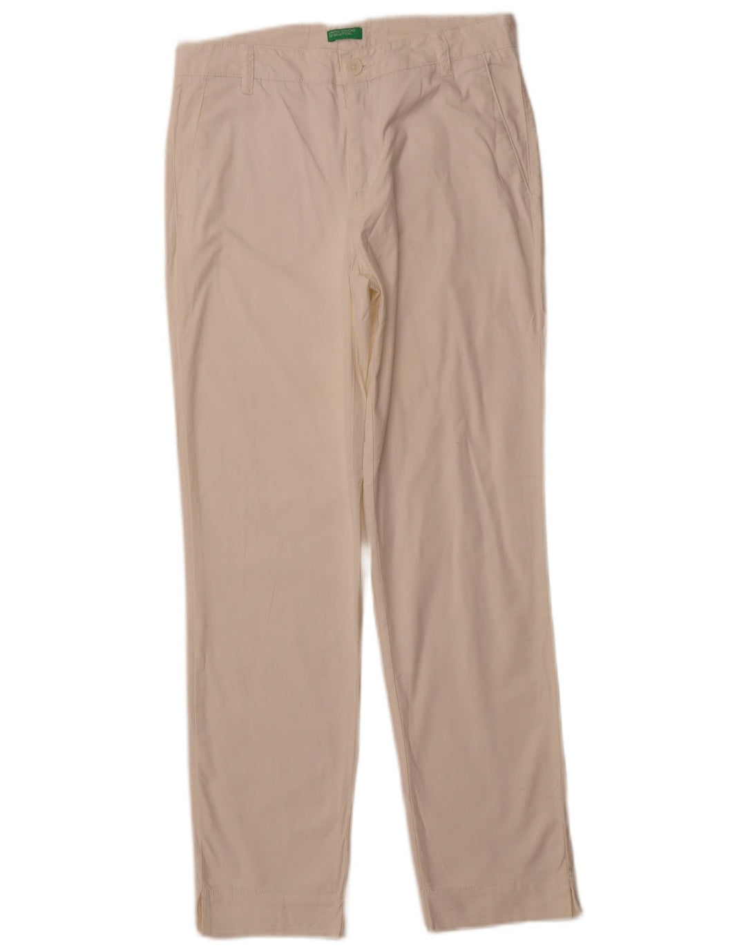 Spodnie damskie BENETTON Straight Chino UK 10 Small W28 L28 Biała bawełna