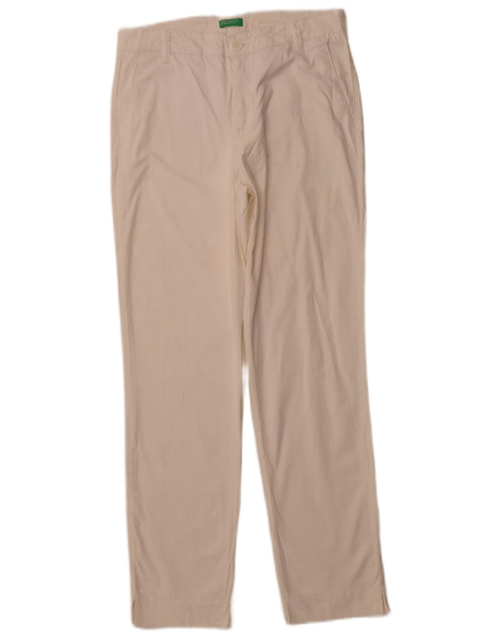 Spodnie damskie BENETTON Straight Chino UK 10 Small W28 L28 Biała bawełna