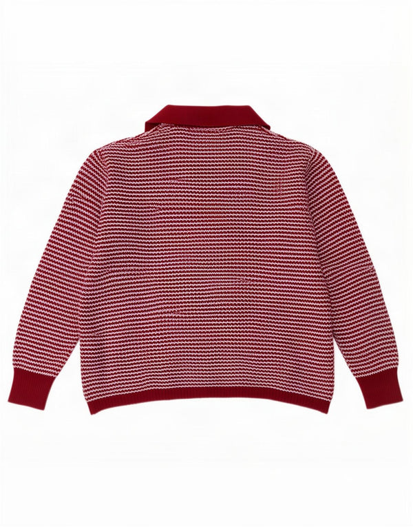 Vintage damski sweter polo UK 14 w duże bordowe paski