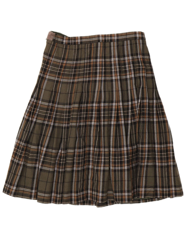 Vintage damska plisowana spódnica w kształcie litery A z wysokim stanem IT 46 Large W30 Khaki Check