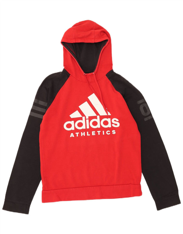 Męska bluza z kapturem Adidas Graphic, średnio czerwona, z blokami kolorów