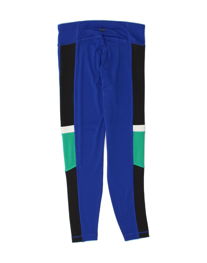 REEBOK Womens Leggings UK 12/14 Medium  Blue Colourblock Polyester Vintage Reebok and Second-Hand Reebok from Messina Hembry 