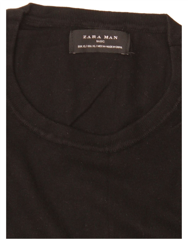 Męski sweter z okrągłym dekoltem Zara XL, czarny
