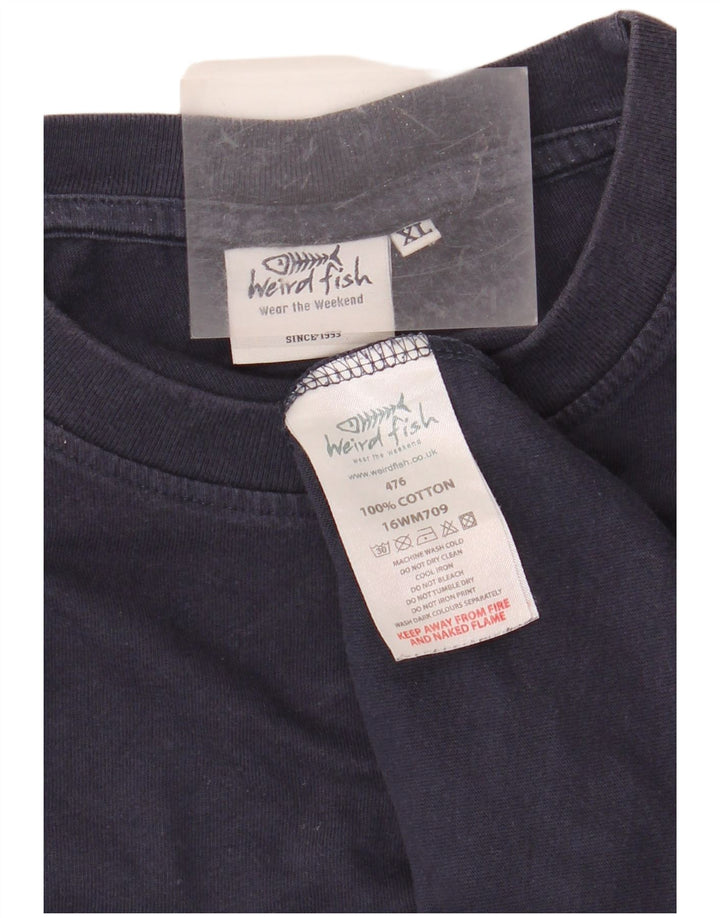 Męska koszulka graficzna WEIRD FISH Top XL, granatowa, bawełniana