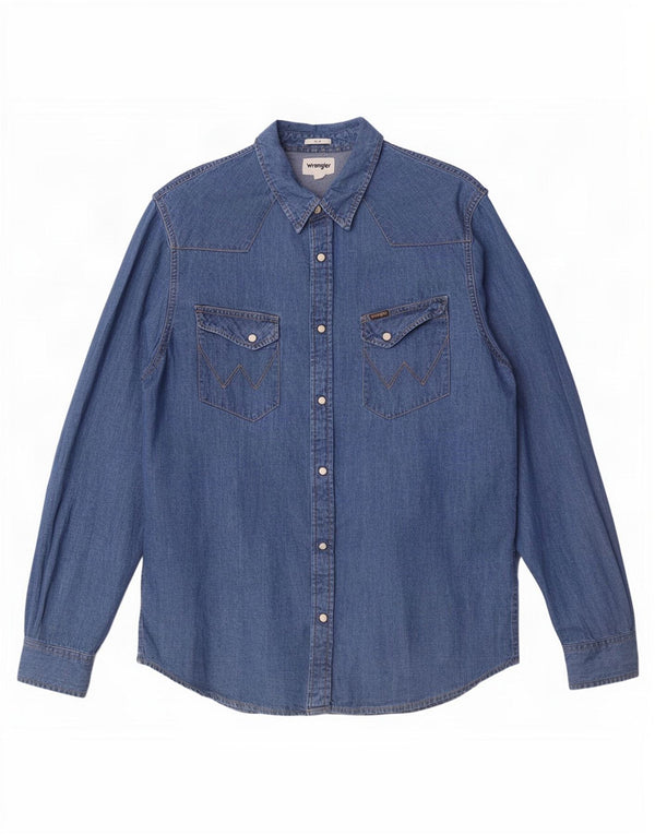 Wrangler Mens Slim Fit Denim Shirt Large Blue Cotton