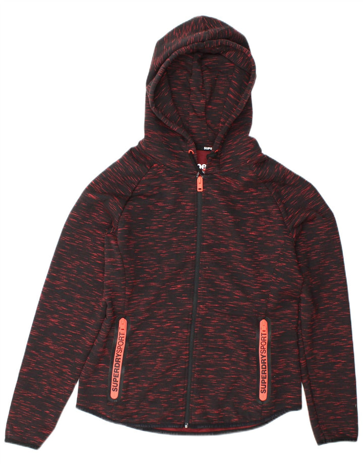 SUPERDRY Damski sweter z kapturem i zamkiem UK 16, duży, czarny, nakrapiany