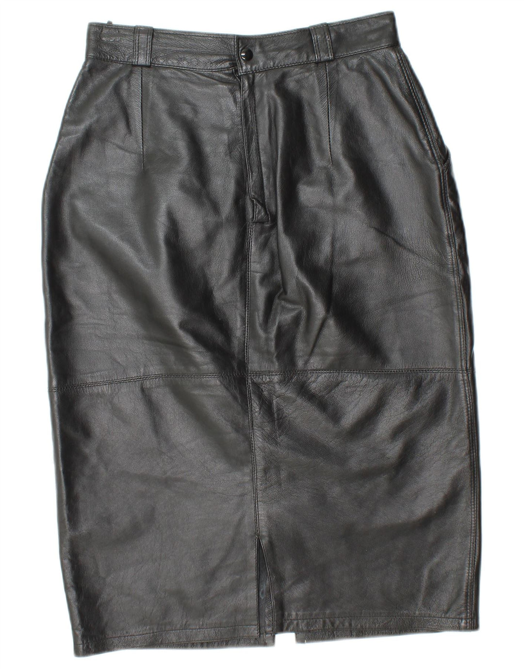 VINTAGE Damska skórzana spódnica z wysokim stanem IT 44 Medium W26 Czarna skóra