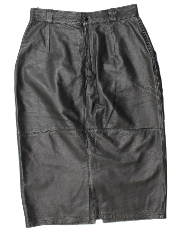 VINTAGE Damska skórzana spódnica z wysokim stanem IT 44 Medium W26 Czarna skóra