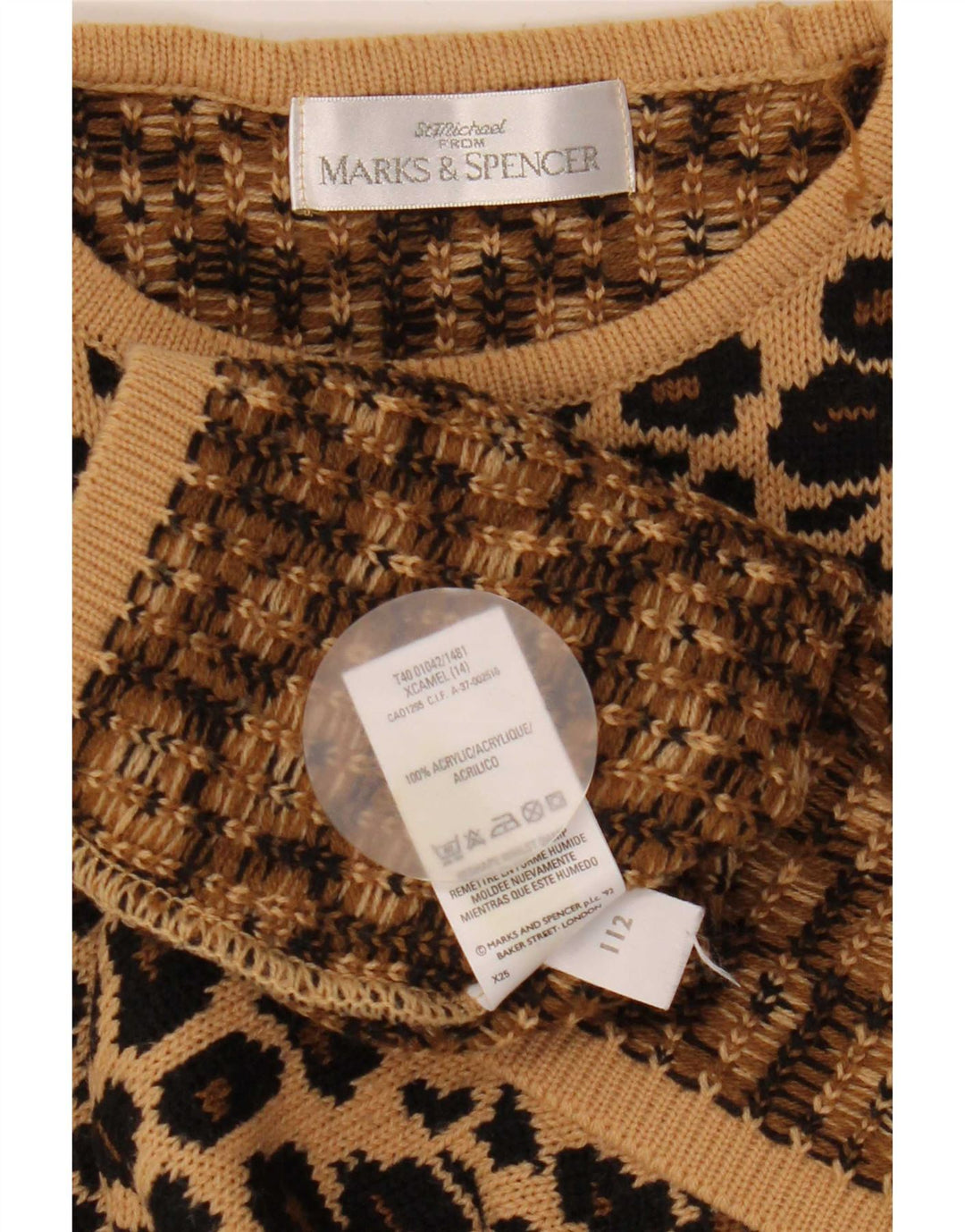 Marks & Spencer Damski sweter z okrągłym dekoltem, UK 14, duży brązowy