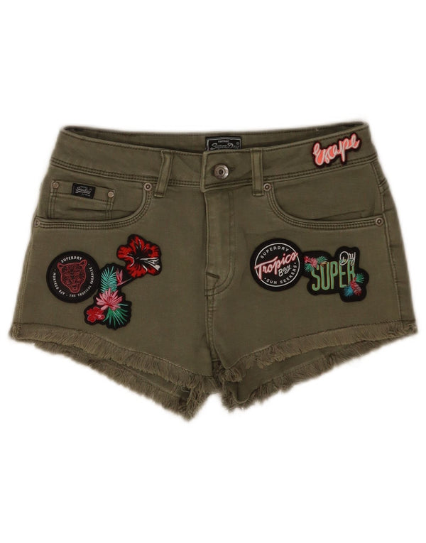 Damskie spodenki jeansowe Superdry Graphic W28 Średniozielony kwiatowy tropikalny