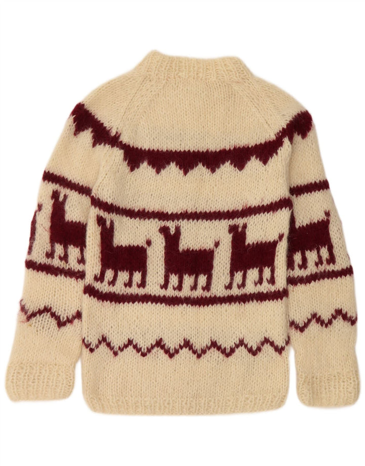Sweter damski w stylu vintage z okrągłym dekoltem UK 14 Medium Off White Aztec