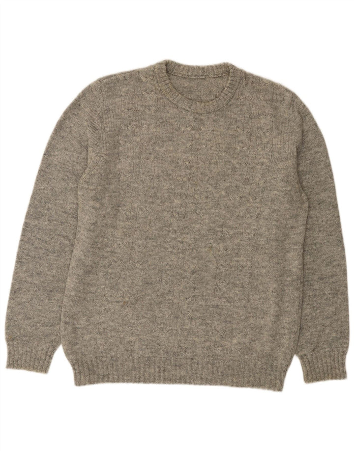 Vintage męski sweter z okrągłym dekoltem, średnio szary, nakrapiany