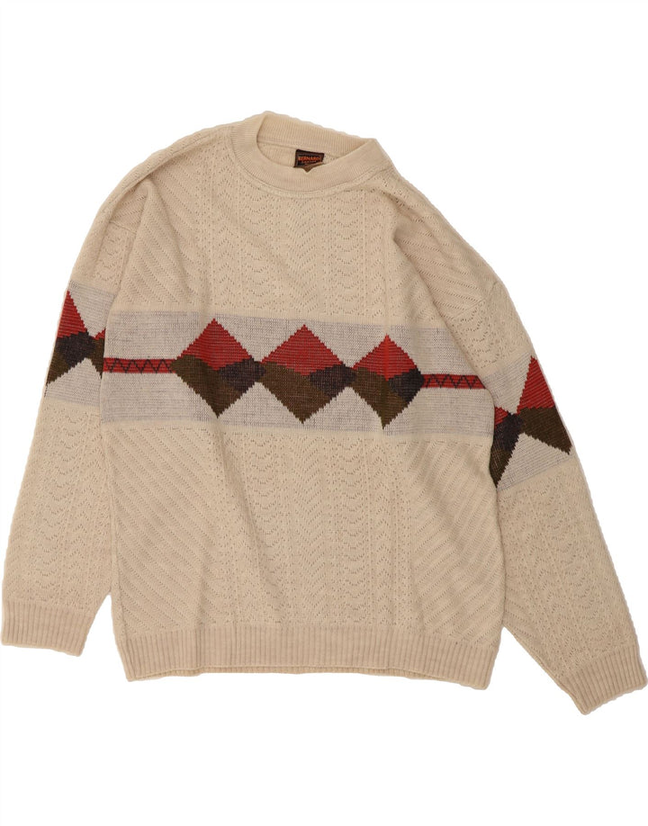 VINTAGE Mens Crew Neck Jumper Sweater XL Beige Argyle/Diamond Vintage Vintage and Second-Hand Vintage from Messina Hembry 
