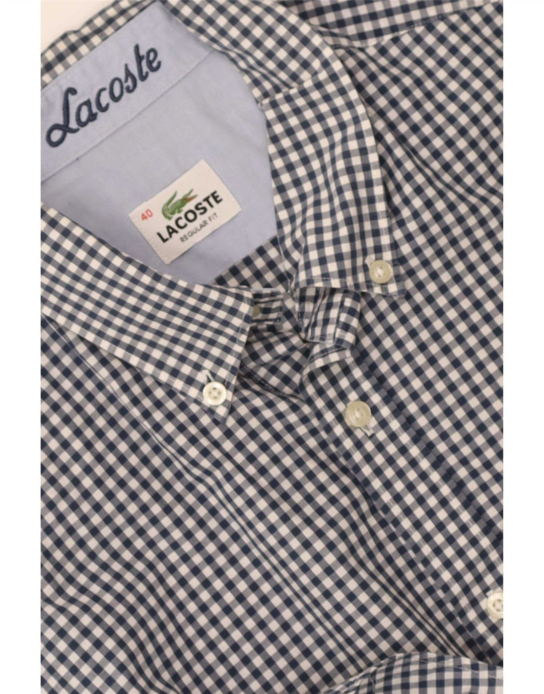 Koszula męska z krótkim rękawem Lacoste, rozmiar 40, średni granatowy materiał w kratkę