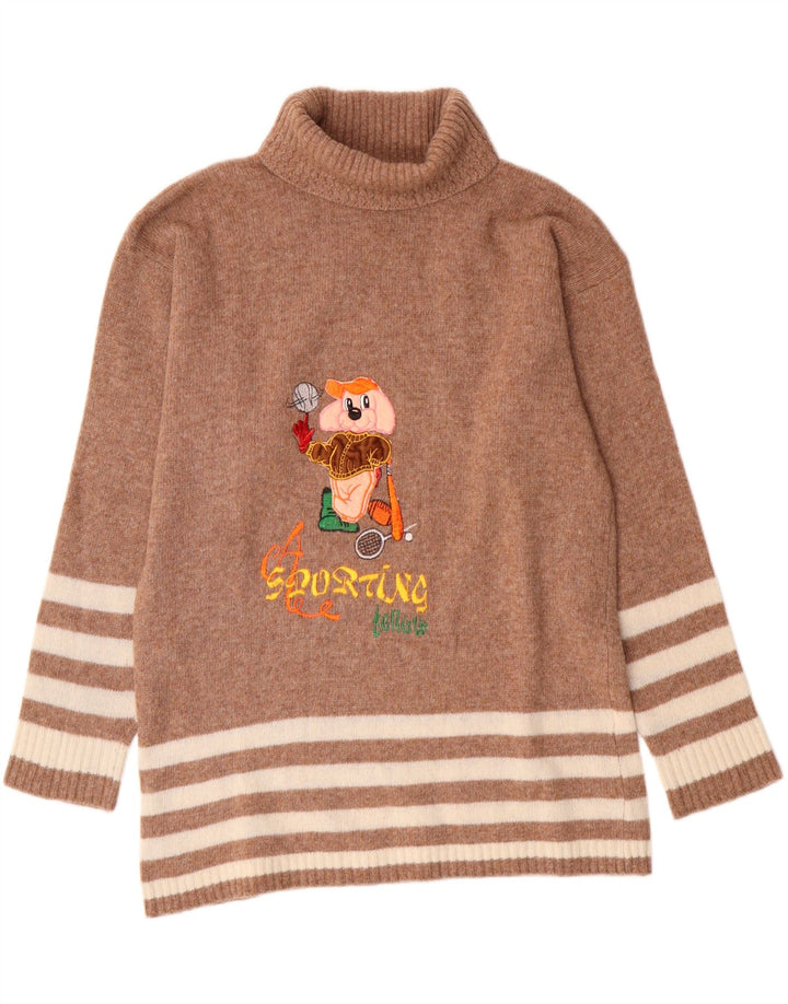 Vintage damski sweter z wywijanym dekoltem, UK 14, średnie brązowe paski