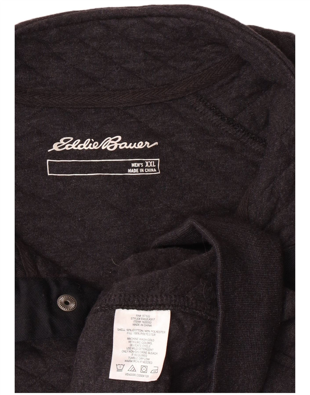 Męski sweter z dekoltem w serek Eddie Bauer, 2XL, szara, geometryczna bawełna
