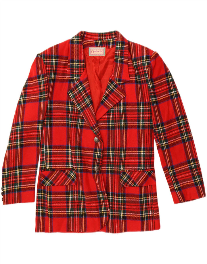 Vintage damska marynarka zapinana na 2 guziki IT 44, wełniana w średnią czerwoną kratkę
