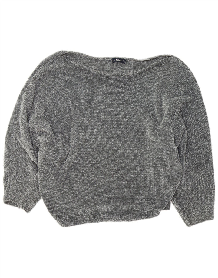 Damski sweter oversize ZARA z dekoltem w łódkę UK 14, średni szary poliester