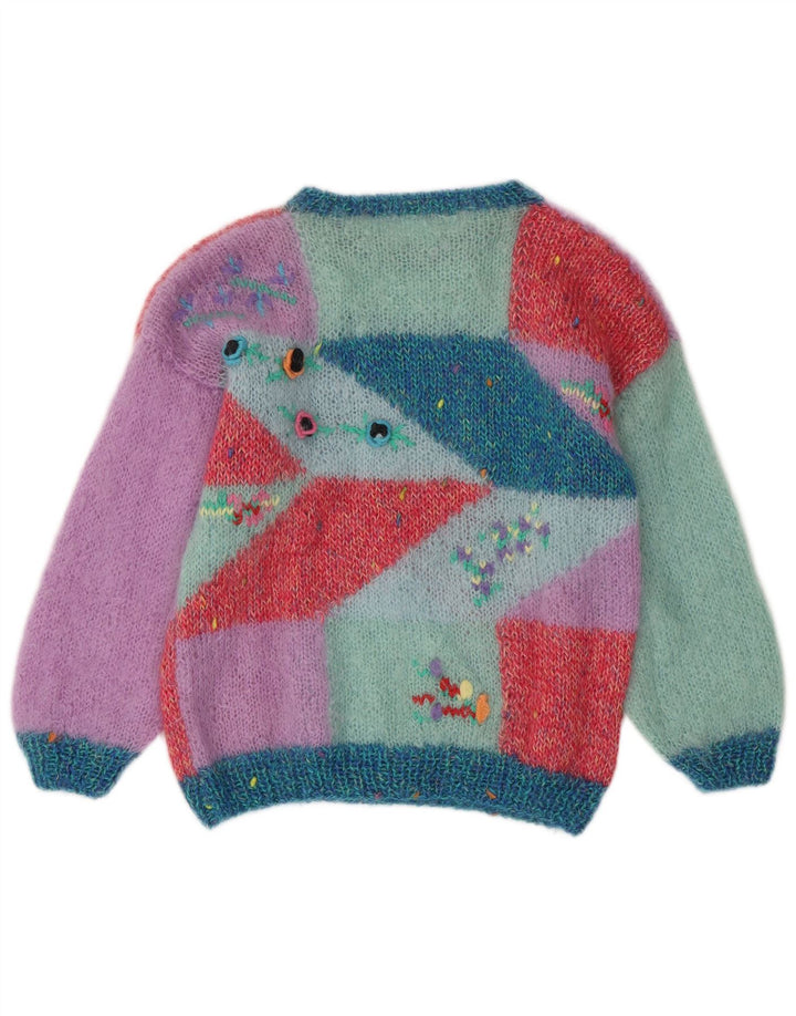 Sweter damski w stylu vintage z okrągłym dekoltem UK 16, duży, wielokolorowy