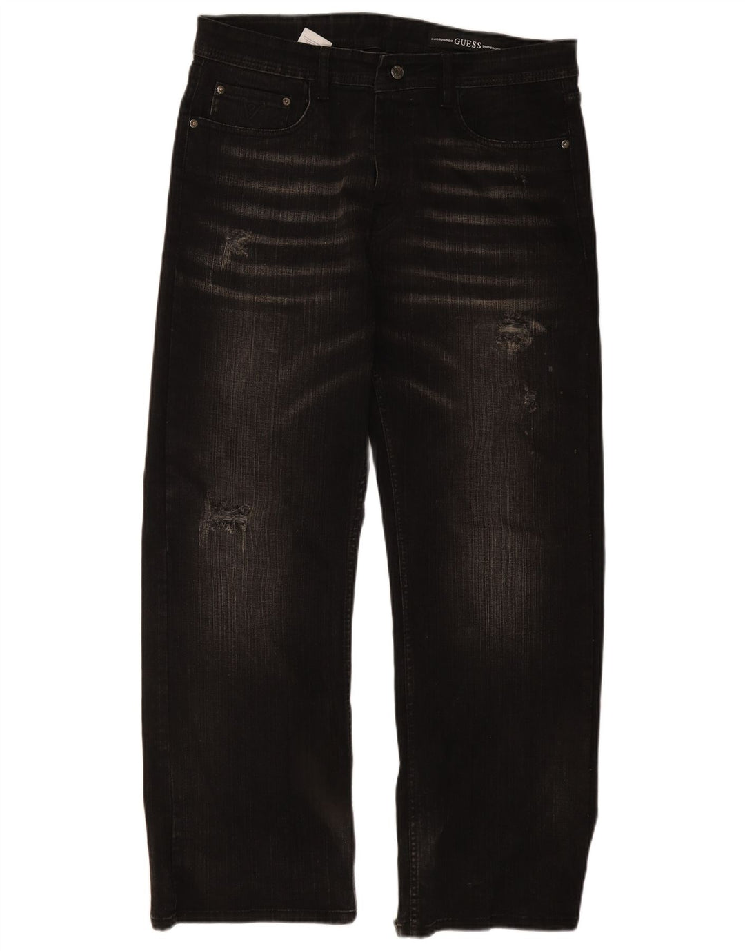 Męskie proste jeansy GUESS W36 L30, czarne, bawełniane