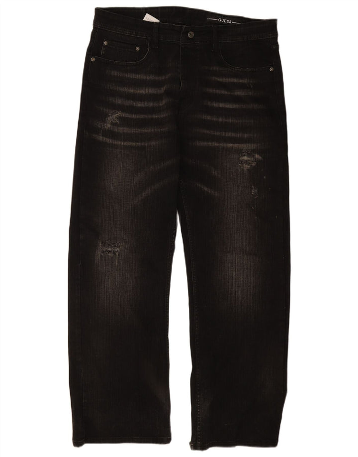 Męskie proste jeansy GUESS W36 L30, czarne, bawełniane