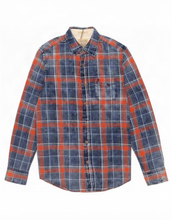Marlboro Classics Męska koszula flanelowa Extra Slim Fit w dużą granatową kratkę