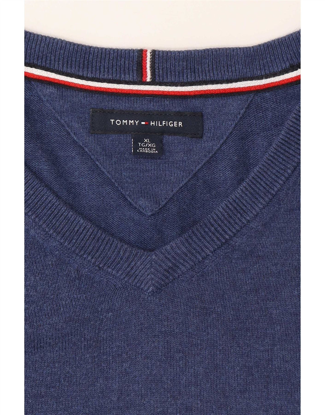 Męski sweter Tommy Hilfiger z dekoltem w kształcie litery V, XL, niebieski, klasyczny