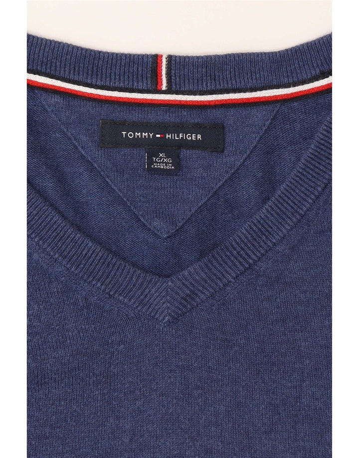 Męski sweter Tommy Hilfiger z dekoltem w kształcie litery V, XL, niebieski, klasyczny