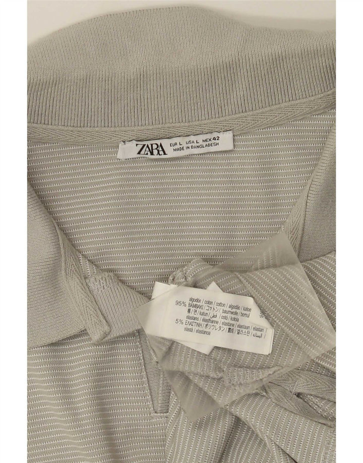 Męska koszulka polo Zara, duża, szara, bawełniana w prążki