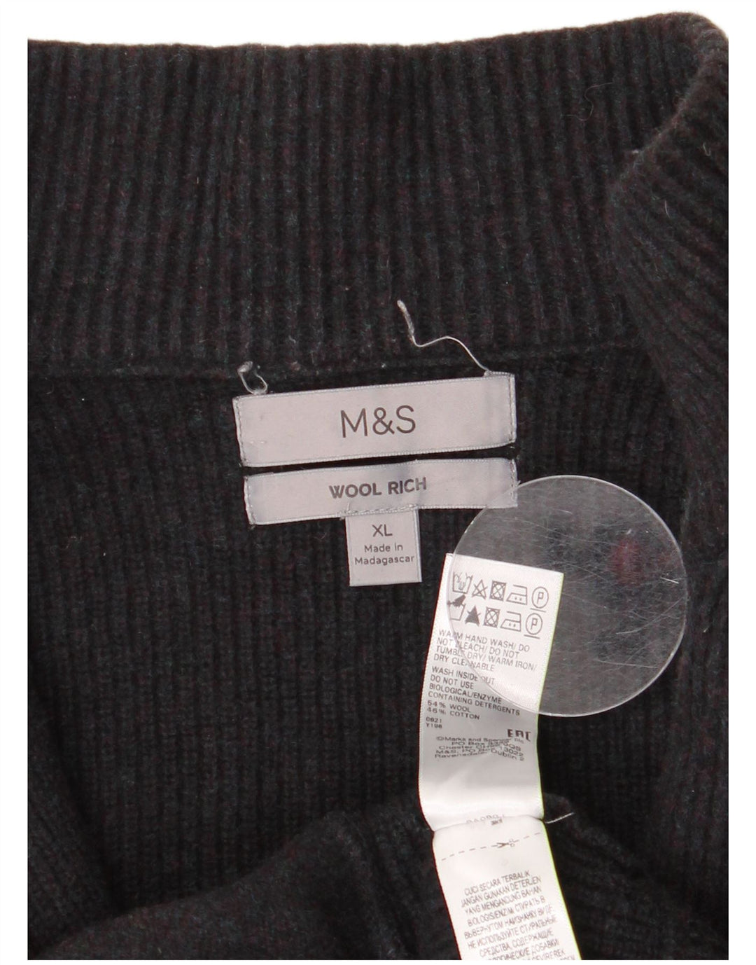 Marks & Spencer Damski sweter kardigan UK 18 XL, czarna wełna