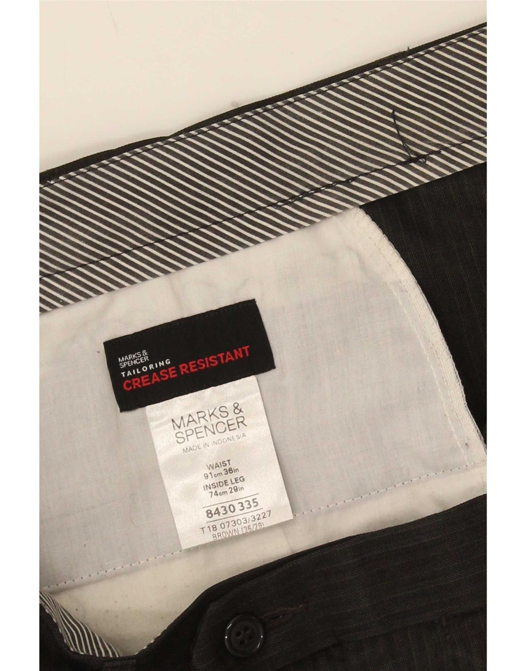 Marks & Spencer Męskie spodnie garniturowe W36 L29 Brązowy poliester w prążki