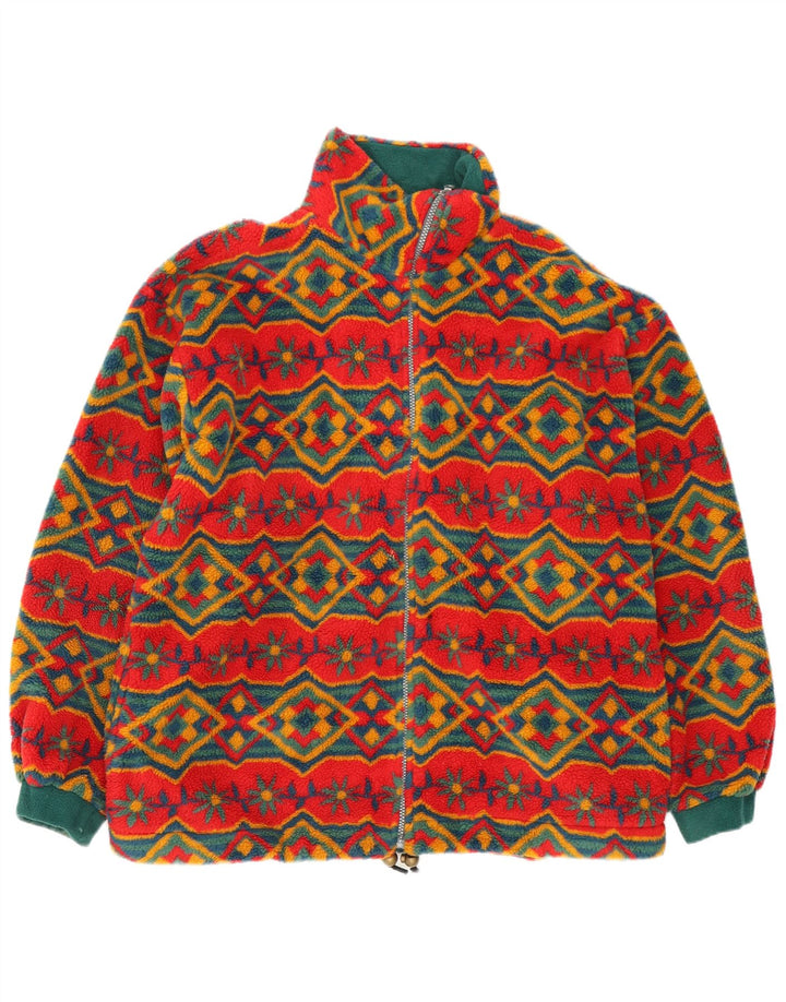 Vintage damska, oversize'owa kurtka polarowa UK 18 XL, czerwona, geometryczna