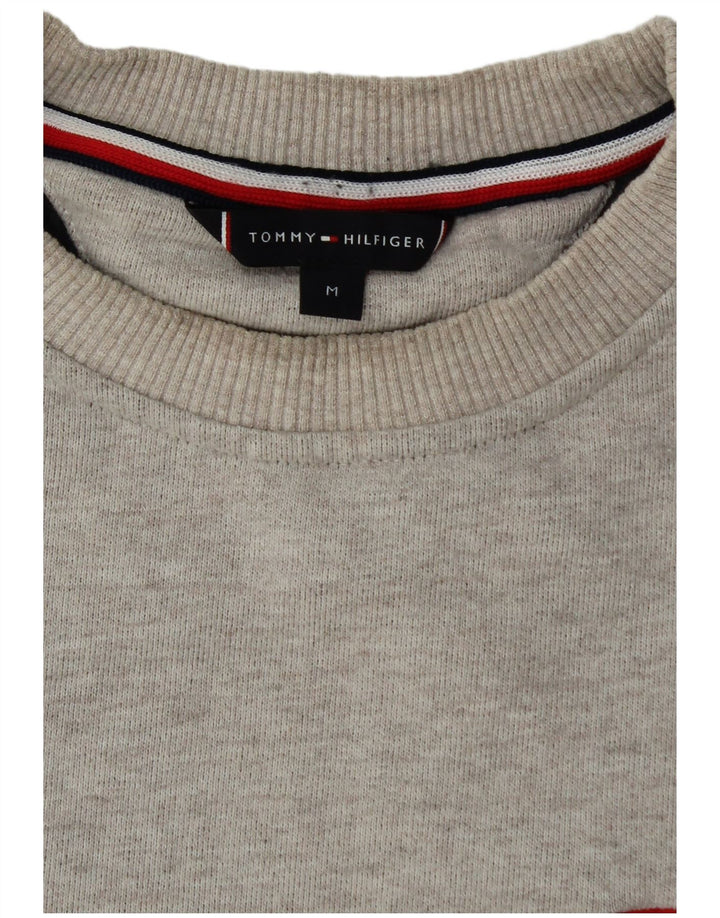 TOMMY HILFIGER Mens Graphic Sweatshirt Jumper Medium Grey Colourblock