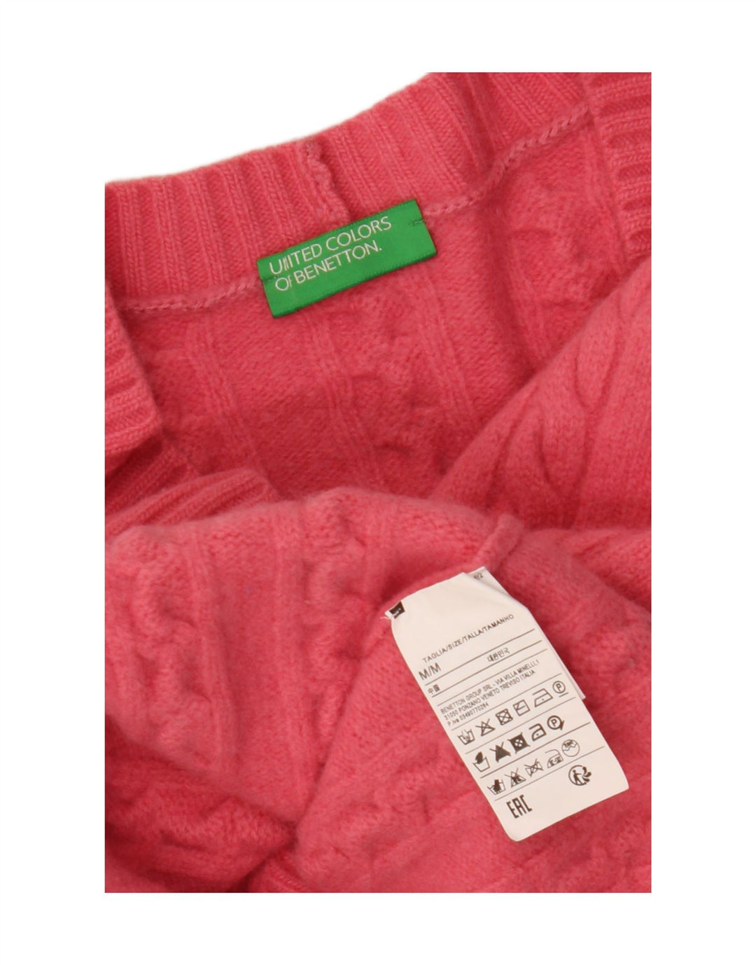 BENETTON Damski sweter typu Crop Cardigan UK 14 Średnioróżowy wełniany