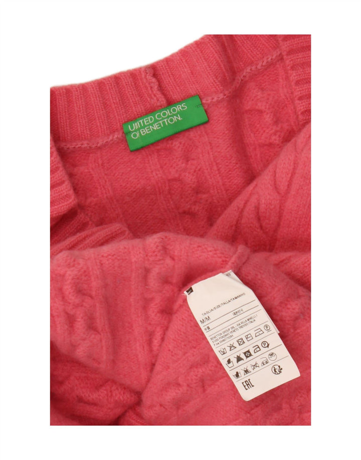BENETTON Damski sweter typu Crop Cardigan UK 14 Średnioróżowy wełniany