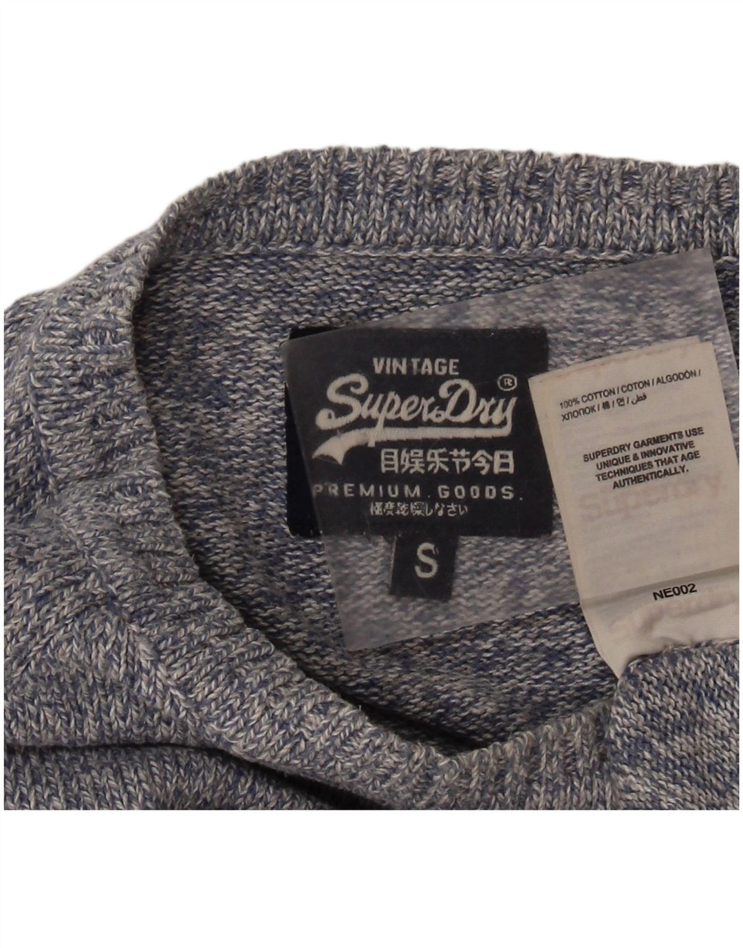 Męski sweter Superdry z okrągłym dekoltem, mały, niebieski, bawełniany w cętki