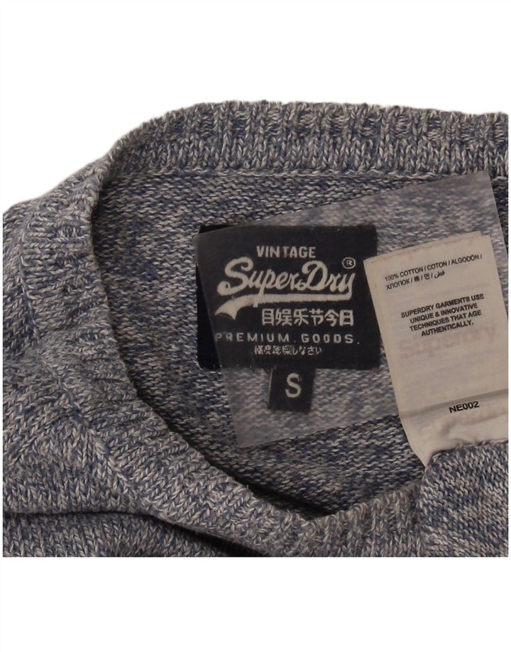 Męski sweter Superdry z okrągłym dekoltem, mały, niebieski, bawełniany w cętki