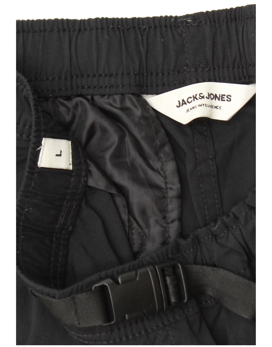 JACK & JONES Mens Cargo Tracksuit Trousers Joggers Large Black Nylon